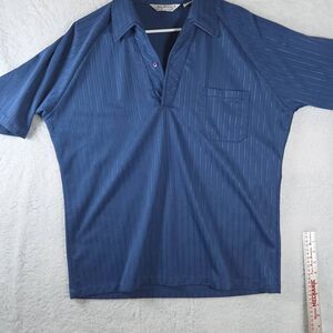 Lilly Dache Men's Textured Jacquard Striped Raglan Sleeve Polo Shirt Blue Large‎